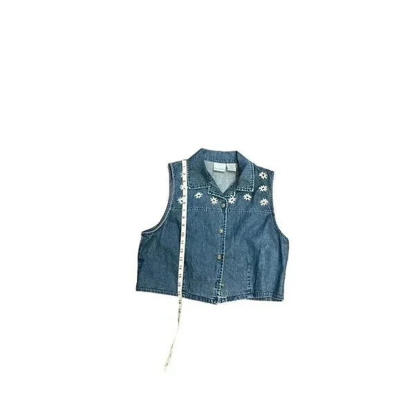 Bobbie Brooks Vintage Denim Vest Y2K Embroidered Floral Button Down Cotton Large - Picture 7 of 9